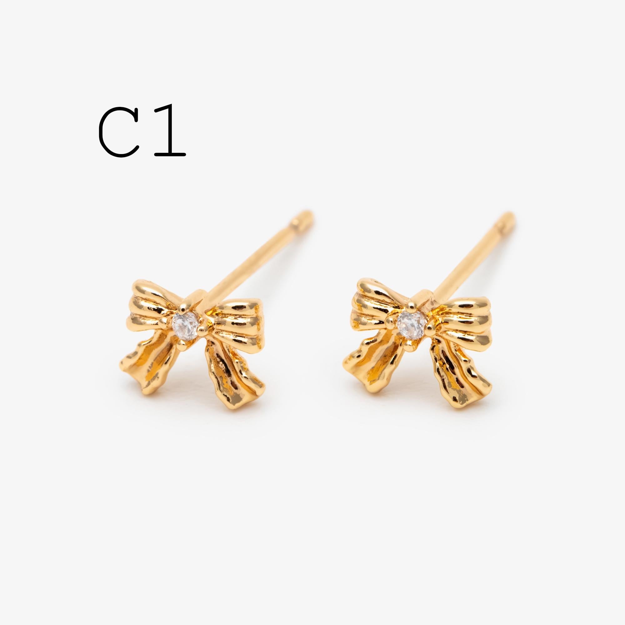 10pcs Tiny Bowknot Stud Earrings: 18K Gold Plated Brass (GB-4257)